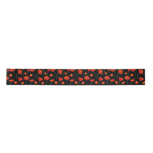 black poppy pattern satin ribbon