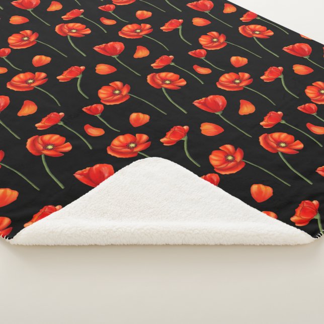 black poppy pattern sherpa blanket (3/4)