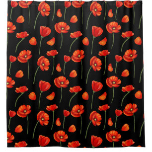 black poppy pattern shower curtain
