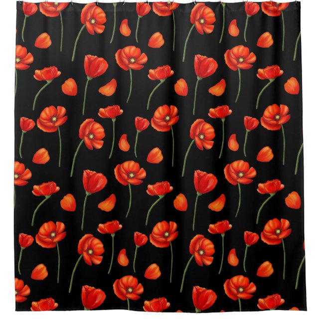 black poppy pattern shower curtain (Front)