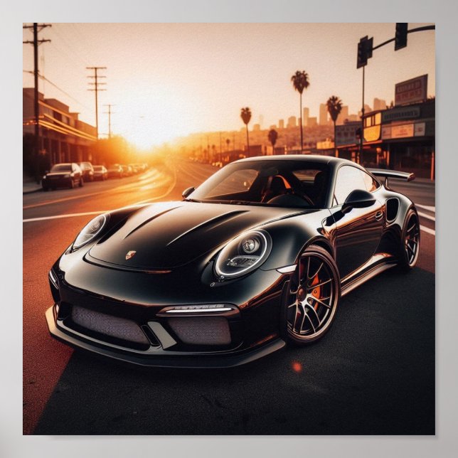 Black Porsche Sunset poster (Front)