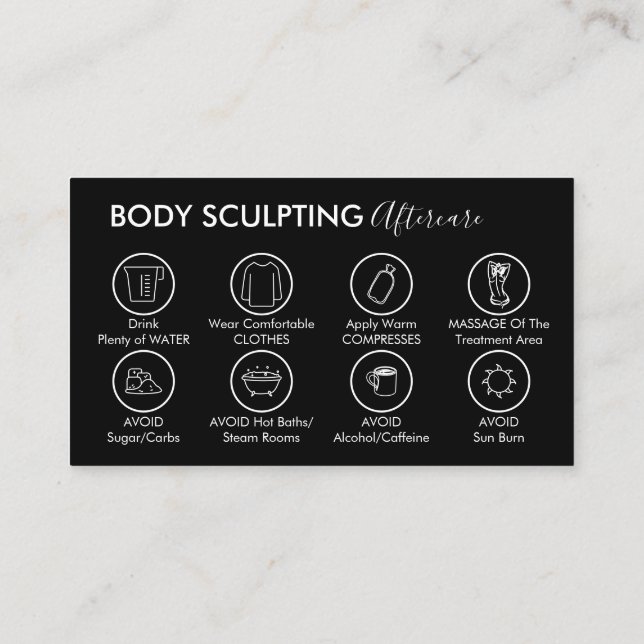 Black Post Body Sculpting Aftercare Instruction Business Card (Back)