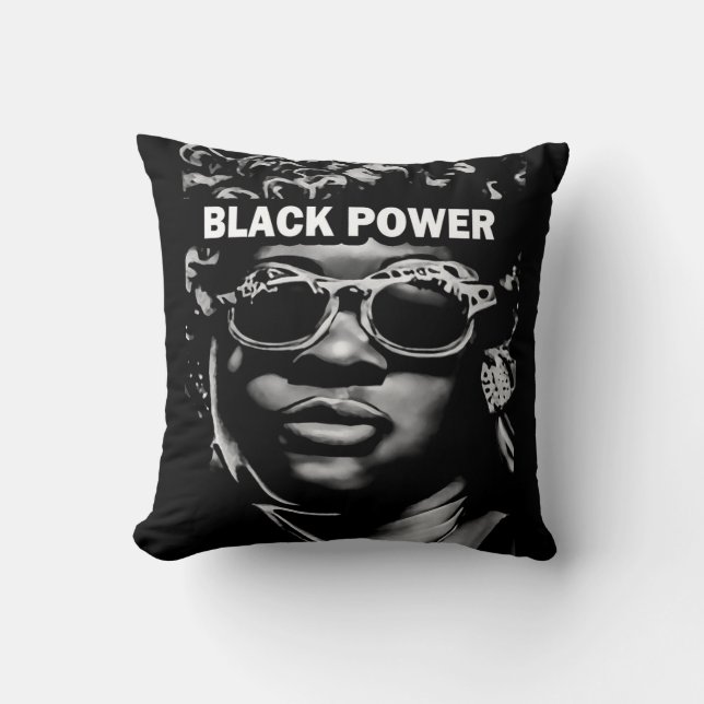 Black Power Afro Beauty Woman Portrait (AI+Human) Cushion (Front)