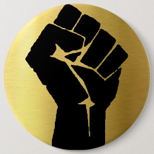 Black Power Fist & Gold Background 6 Cm Round Badge