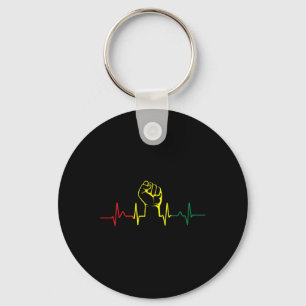 Black Power Fist Heartbeat African American Pride Key Ring