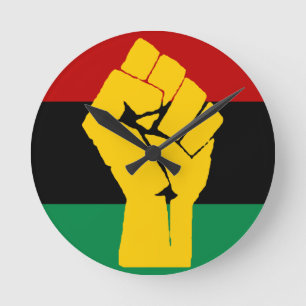 Black Power Pan African Flag Round Clock