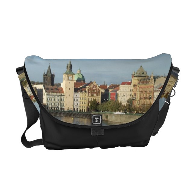 Black Prague Vtlava River Messenger Bag Black Trim (Front)
