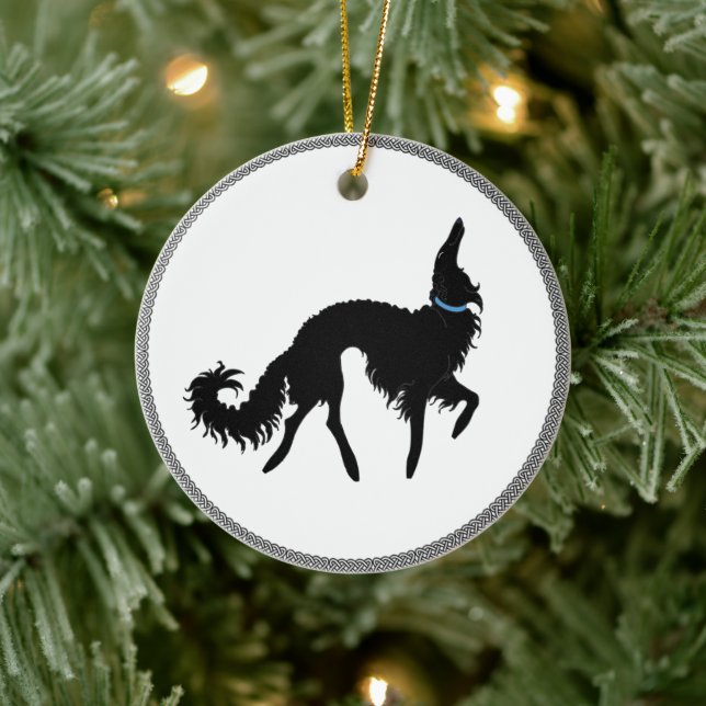 Black Prancing Borzoi Christmas Ornament (Tree)