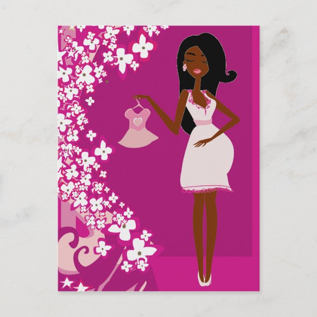 black pregnant woman announcement postcard (Front)