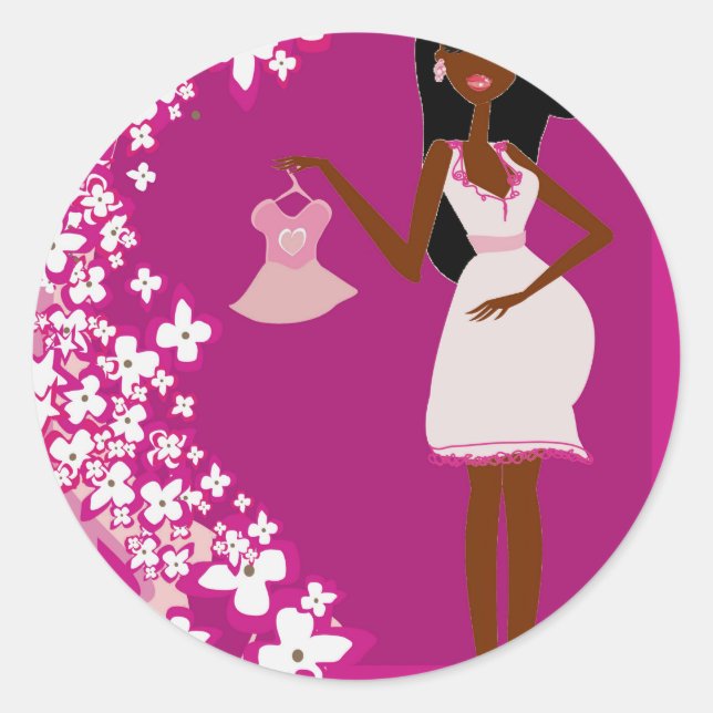 black pregnant woman classic round sticker (Front)