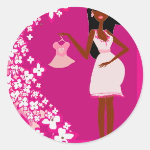 black pregnant woman classic round sticker