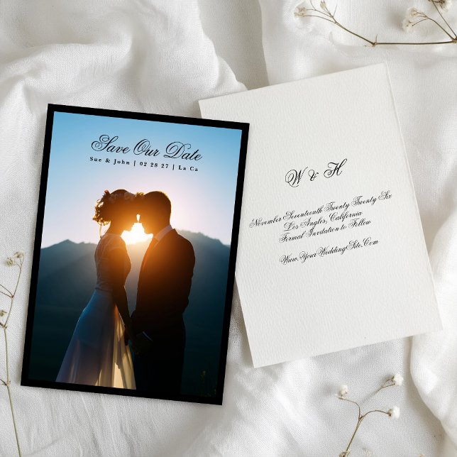Black Premium Script Classic Photo Black Frame Save The Date (Creator Uploaded)