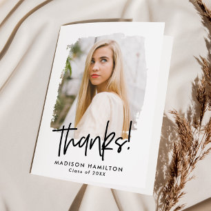 Black   Preppy Script Photo Graduation Thank You Card