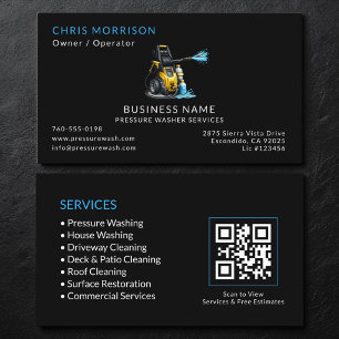 Black Pressure Washer Services QR Code Business Card