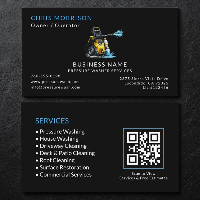 Black Pressure Washer Services QR Code Business Card (Creator Uploaded)