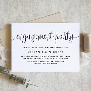 Black Pretty Calligraphy Engagement Party Invitation