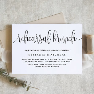 Black Pretty Calligraphy Rehearsal Brunch Invitation