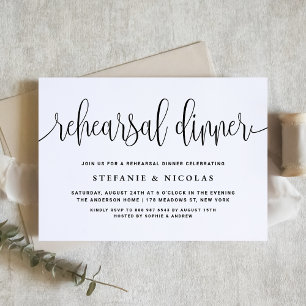 Black Pretty Calligraphy Rehearsal Dinner Invitation