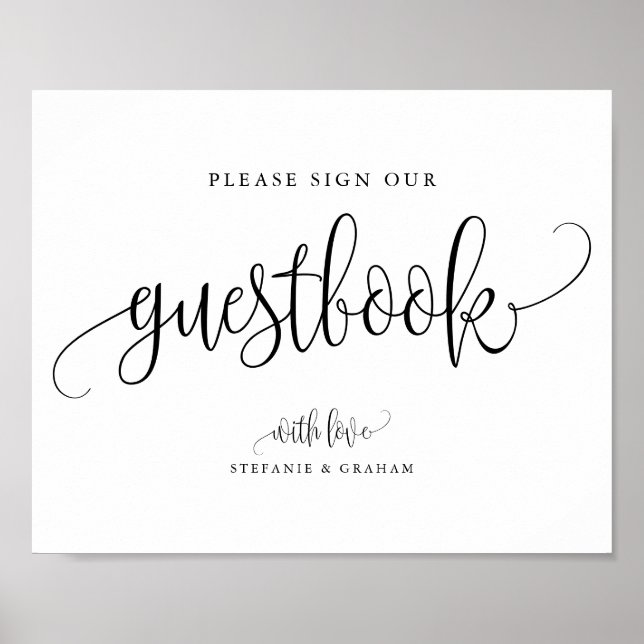 Black Pretty Calligraphy Script Wedding Guestbook (Front)