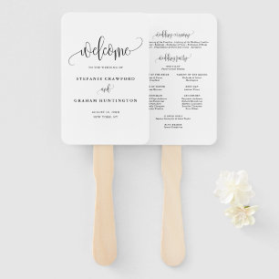 Black Pretty Calligraphy Script Wedding Program Hand Fan