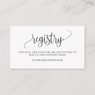 Black Pretty Calligraphy Script Wedding Registry Enclosure Card
