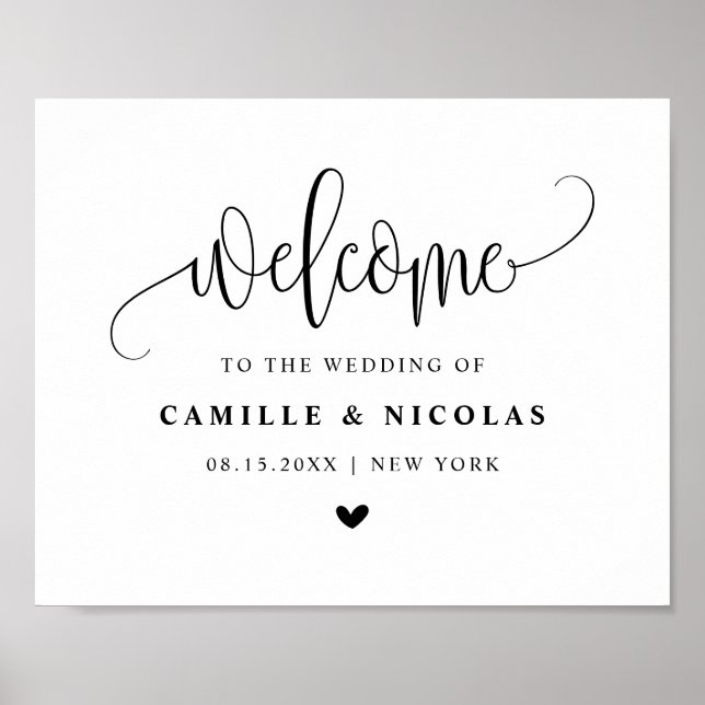 Black Pretty Calligraphy Script Wedding Welcome Poster (Front)