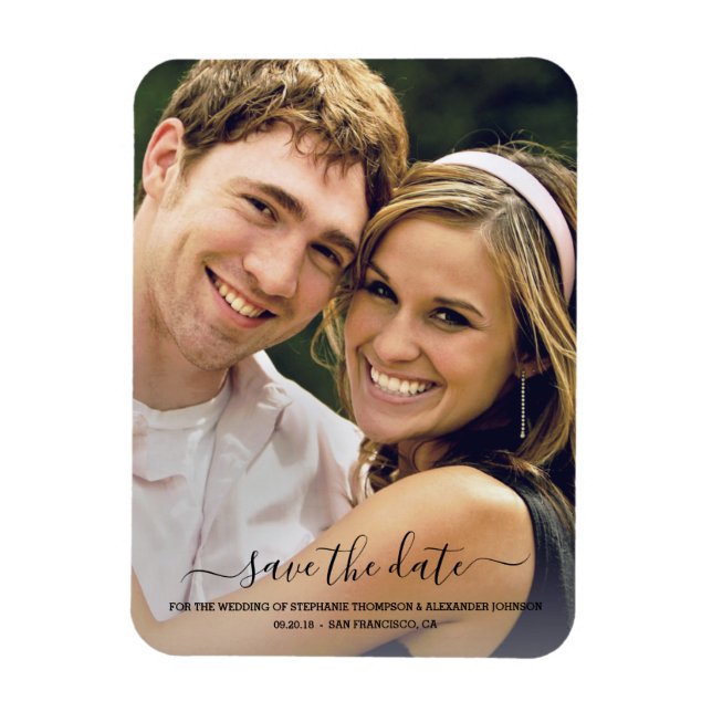 Black Pretty Hand Lettering Photo Save the Date Magnet (Vertical)