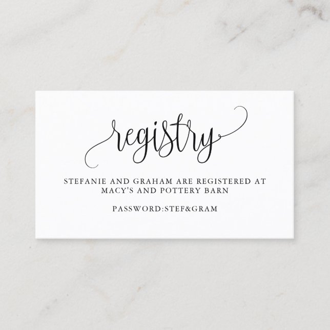 Black Pretty Script Wedding Gift Registry Card (Front)