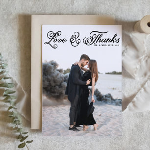 Black Pretty Script Wedding Thank You Card