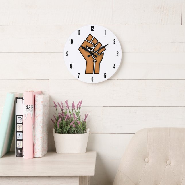 black pride fist unity history unity African brown Large Clock (Reading Room)