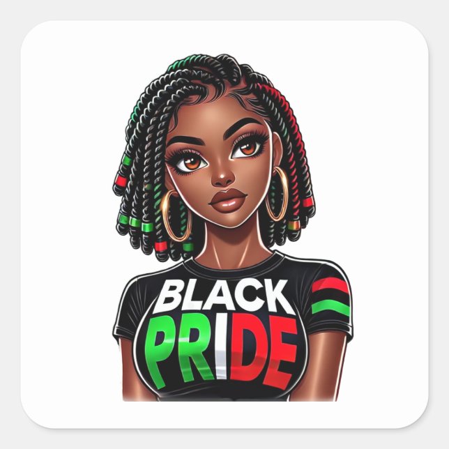 Black Pride Lady Square Sticker (Front)