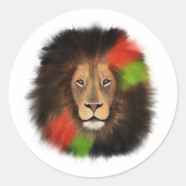 black pride lion red green unity jungle cat king  classic round sticker (Front)