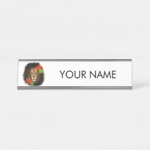 black pride lion red green unity jungle cat king desk name plate