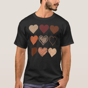 Black Pride Melanin Skin Tone Hearts Black History T-Shirt