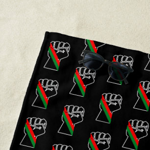 black pride red green fist pan African flag unity Beach Towel
