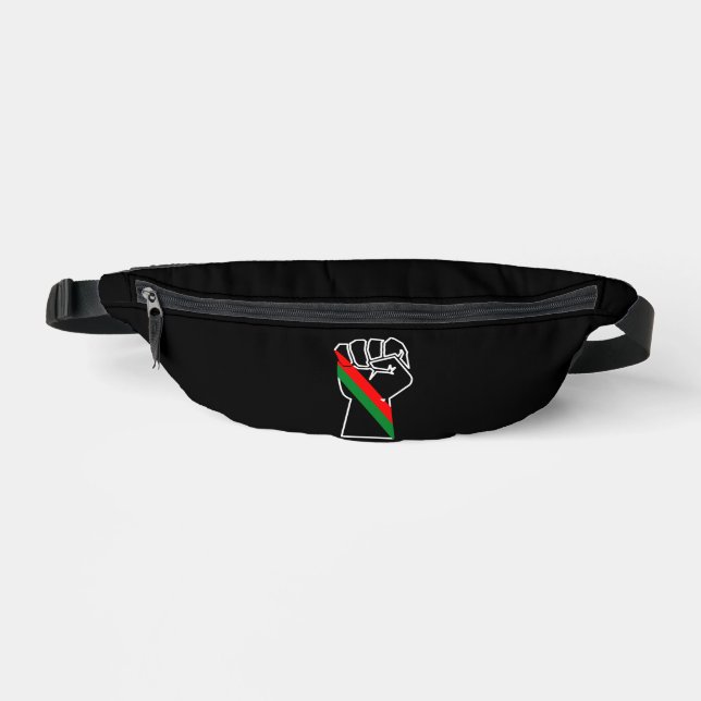 black pride red green fist pan African flag unity  Bum Bags (Front)