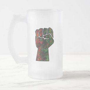 black pride red green fist pan African flag unity Frosted Glass Beer Mug