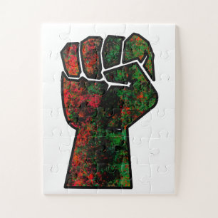 black pride red green fist pan African flag unity  Jigsaw Puzzle