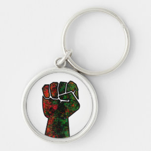 black pride red green fist pan African flag unity  Key Ring