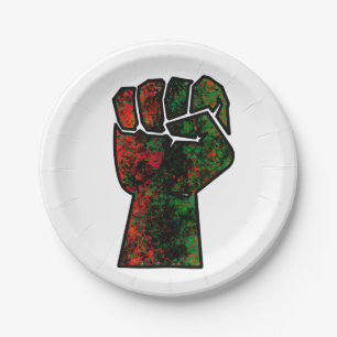 black pride red green fist pan African flag unity  Paper Plate