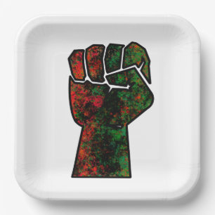 black pride red green fist pan African flag unity Paper Plate