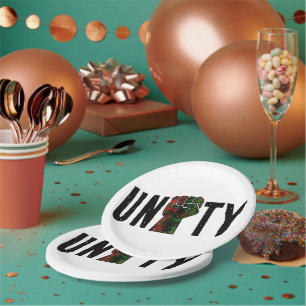 black pride red green fist pan African flag unity  Paper Plate