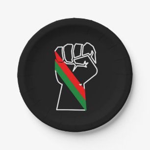 black pride red green fist pan African flag unity  Paper Plate