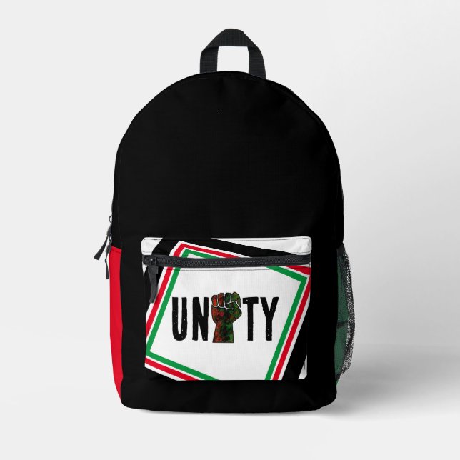 black pride red green fist pan African flag unity  Printed Backpack (Front)