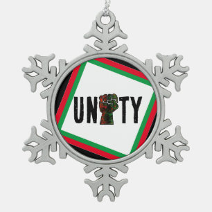 black pride red green fist pan African flag unity Snowflake Pewter Christmas Ornament