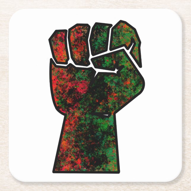 black pride red green fist pan African flag unity  Square Paper Coaster (Front)