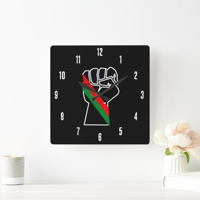 black pride red green fist pan African flag unity  Square Wall Clock (Home)