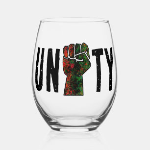 black pride red green fist pan African flag unity Stemless Wine Glass