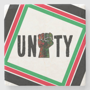 black pride red green fist pan African flag unity  Stone Coaster