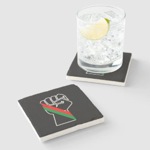 black pride red green fist pan African flag unity Stone Coaster